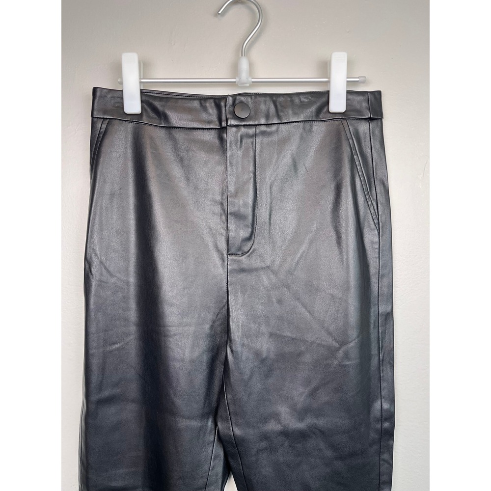 Zara Black Faux Leather High Waisted Leggings Ankle Zip Pants Size M 4387/234 - Picture 2 of 9